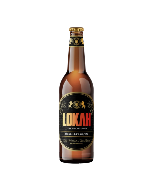 Bottle of Lokah Extra Strong Lager on a white background