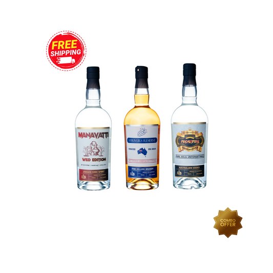 Manavatti Nadan Vatte, Frostfire Vodka & Strivers Reserve Fine Deluxe Brandy Tripack 700mL