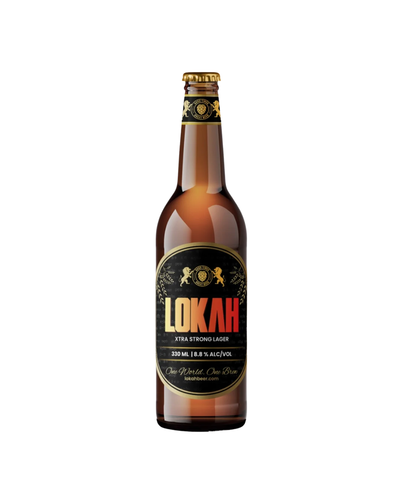 Bottle of Lokah Extra Strong Lager on a white background