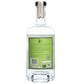 Clear bottle with a green label on a white background