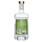 Clear glass bottle with a green label on a white background