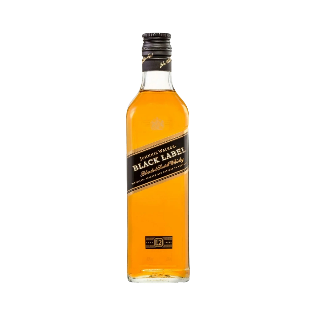 Bottle of Johnnie Walker Black Label whiskey on a white background