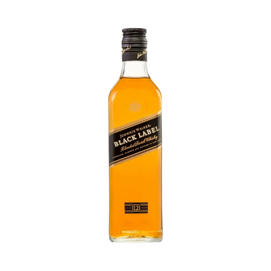 Bottle of Johnnie Walker Black Label whiskey on a white background