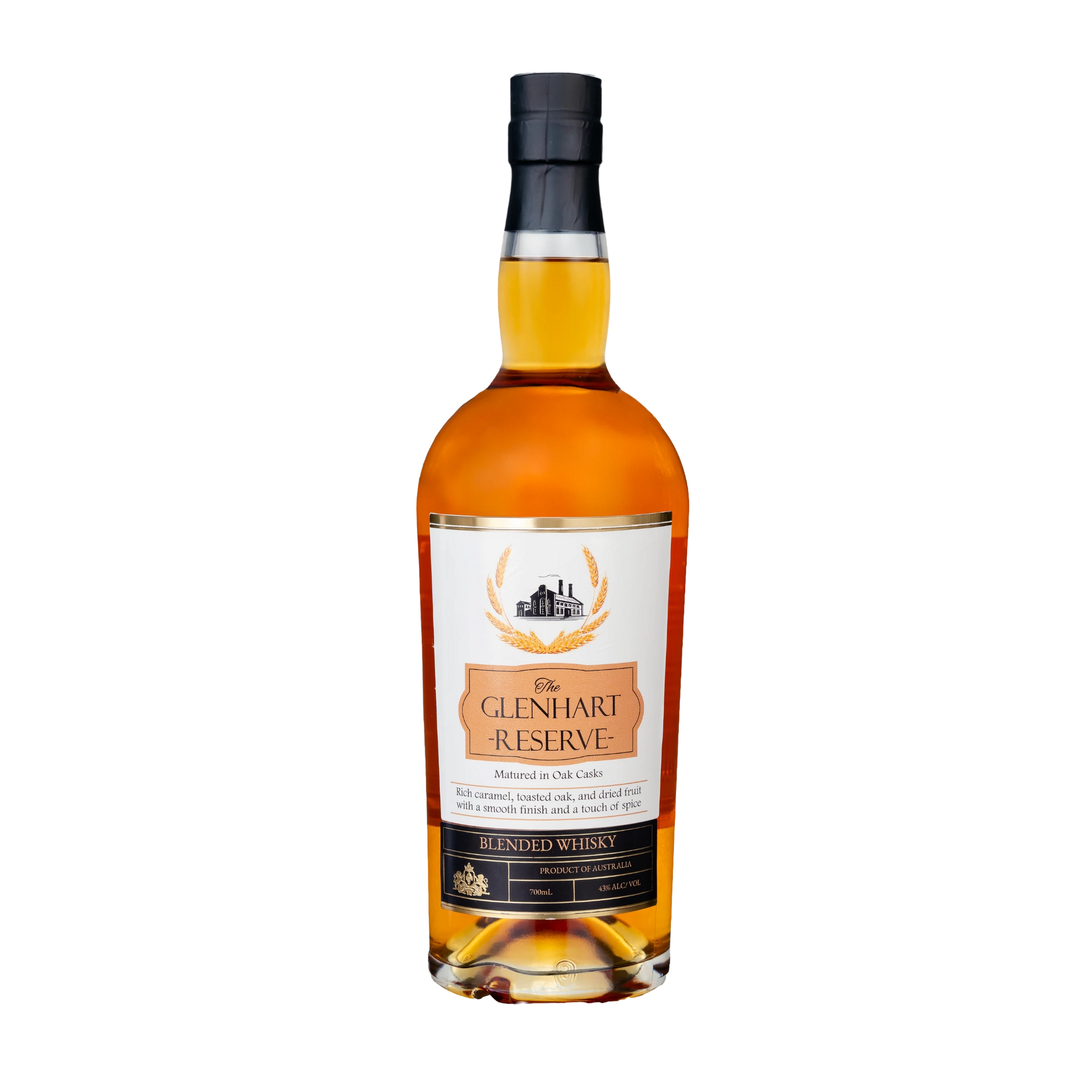 Glenhart Reserve blended whiskey bottle on a transparent background