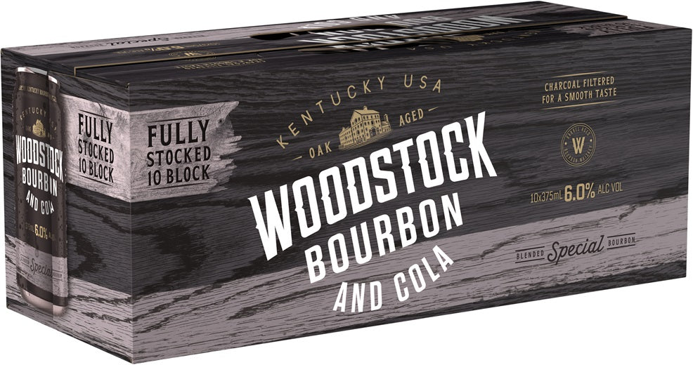 Woodstock Bourbon & Cola 6% Cans 10 Pack 375mL